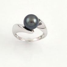 Load image into Gallery viewer, Black Tahitian Pearl 14K White Gold Wave Design Ring