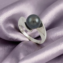 Load image into Gallery viewer, Black Tahitian Pearl 14K White Gold Wave Design Ring