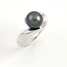 Load image into Gallery viewer, Black Tahitian Pearl 14K White Gold Wave Design Ring