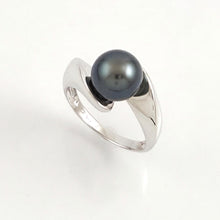 Load image into Gallery viewer, Black Tahitian Pearl 14K White Gold Wave Design Ring