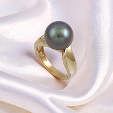 Load image into Gallery viewer, 14K Yellow Gold Black Gray Tahitian Pearl Solitaire Ring