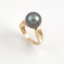 Load image into Gallery viewer, 14K Yellow Gold Black Gray Tahitian Pearl Solitaire Ring