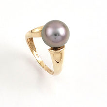 Load image into Gallery viewer, Natural Black-Grey Tahitian Pearl Ring 14K Yellow Gold