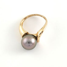 Load image into Gallery viewer, Natural Black-Grey Tahitian Pearl Ring 14K Yellow Gold