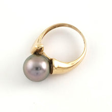 Load image into Gallery viewer, Natural Black-Grey Tahitian Pearl Ring 14K Yellow Gold