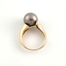Load image into Gallery viewer, Natural Black-Grey Tahitian Pearl Ring 14K Yellow Gold