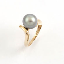 Load image into Gallery viewer, Natural Light Cyan Tahitian Pearl Ring 14K Yellow Gold Solitaire