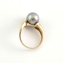 Load image into Gallery viewer, Natural Light Cyan Tahitian Pearl Ring 14K Yellow Gold Solitaire