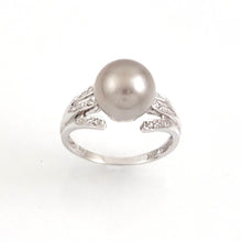 Load image into Gallery viewer, Silver Gray Tahitian Pearl Ring 14K White Gold Diamond Cocktail Ring