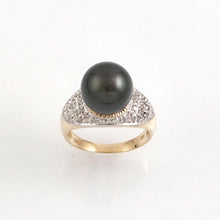 Load image into Gallery viewer, Black Tahitian Pearl Ring 14K Yellow Gold Diamond Cocktail Ring