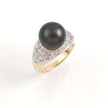 Load image into Gallery viewer, Black Tahitian Pearl Ring 14K Yellow Gold Diamond Cocktail Ring