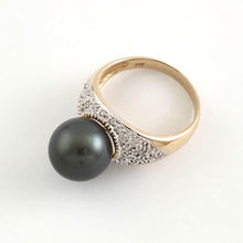 Load image into Gallery viewer, Black Tahitian Pearl Ring 14K Yellow Gold Diamond Cocktail Ring