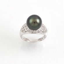 Load image into Gallery viewer, Black Tahitian Pearl Ring 14K White Gold Diamond Cocktail Ring