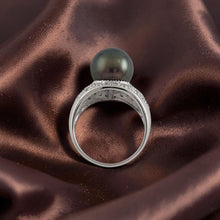 Load image into Gallery viewer, Black Tahitian Pearl Ring 14K White Gold Diamond Cocktail Ring