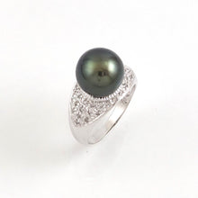 Load image into Gallery viewer, Black Tahitian Pearl Ring 14K White Gold Diamond Cocktail Ring
