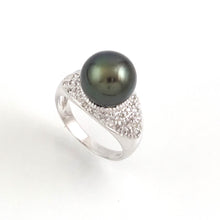 Load image into Gallery viewer, Black Tahitian Pearl Ring 14K White Gold Diamond Cocktail Ring