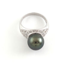 Load image into Gallery viewer, Black Tahitian Pearl Ring 14K White Gold Diamond Cocktail Ring