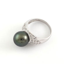Load image into Gallery viewer, Black Tahitian Pearl Ring 14K White Gold Diamond Cocktail Ring