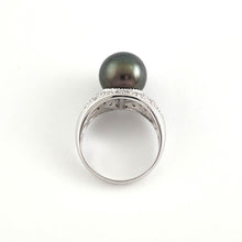 Load image into Gallery viewer, Black Tahitian Pearl Ring 14K White Gold Diamond Cocktail Ring