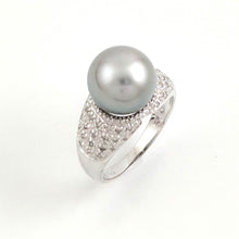 Load image into Gallery viewer, Gray Blue Tahitian Pearl Ring 14K White Gold Diamond Cocktail Ring