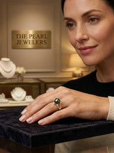 Load image into Gallery viewer, 14K Solid Yellow Gold Black Tahitian Pearl &amp; Diamond Accent Ring