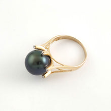 Load image into Gallery viewer, 14K Solid Yellow Gold Black Tahitian Pearl &amp; Diamond Accent Ring