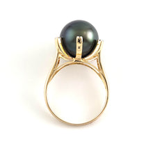 Load image into Gallery viewer, 14K Solid Yellow Gold Black Tahitian Pearl &amp; Diamond Accent Ring