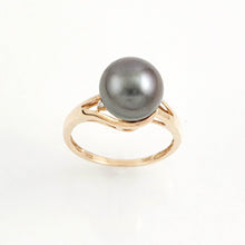 Load image into Gallery viewer, 14K Solid Yellow Gold Black Tahitian Pearl Solitaire Ring with Diamond Accents