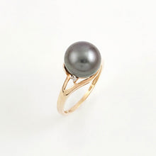 Load image into Gallery viewer, 14K Solid Yellow Gold Black Tahitian Pearl Solitaire Ring with Diamond Accents