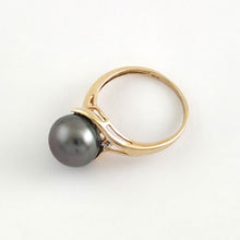 Load image into Gallery viewer, 14K Solid Yellow Gold Black Tahitian Pearl Solitaire Ring with Diamond Accents