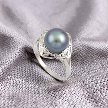 Load image into Gallery viewer, Blue Tahitian Pearl Ring 14K White Gold Maze Design