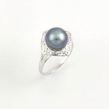 Load image into Gallery viewer, Blue Tahitian Pearl Ring 14K White Gold Maze Design