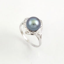 Load image into Gallery viewer, Blue Tahitian Pearl Ring 14K White Gold Maze Design