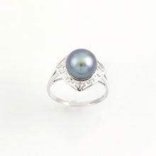 Load image into Gallery viewer, Blue Tahitian Pearl Ring 14K White Gold Maze Design