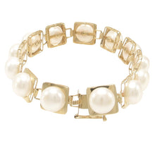 Load image into Gallery viewer, 14k Solid Yellow Gold Stationary 9mm White Cultured Pearl Bracelet