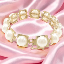 Load image into Gallery viewer, 14k Solid Yellow Gold Stationary 9mm White Cultured Pearl Bracelet