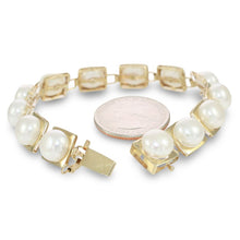 Load image into Gallery viewer, 14k Solid Yellow Gold Stationary 9mm White Cultured Pearl Bracelet