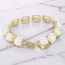 Load image into Gallery viewer, 14k Solid Yellow Gold Stationary 9mm White Cultured Pearl Bracelet