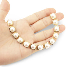 Load image into Gallery viewer, 14k Solid Yellow Gold Stationary 9mm White Cultured Pearl Bracelet