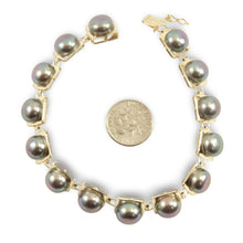 Load image into Gallery viewer, 14k Solid Yellow Gold Stationary 9mm Black Cultured Pearl Bracelet