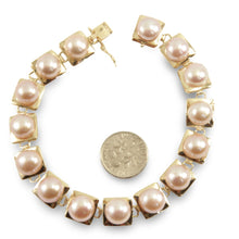 Load image into Gallery viewer, 14k Solid Yellow Gold Stationary 9mm Pink Cultured Pearl Bracelet