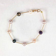 Load image into Gallery viewer, 14k Yellow Gold Twist Tube Multi-Color Pearl Bracelet