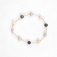 Load image into Gallery viewer, 14k Yellow Gold Twist Tube Multi-Color Pearl Bracelet