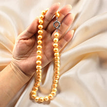Load image into Gallery viewer, Golden Freshwater Cultured Pearl Hand-Knotted Necklace with Jumbo Spring Ring Clasp