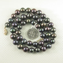 Load image into Gallery viewer, Black Peacock Freshwater Cultured Pearl Hand-Knotted Necklace 14K Gold Clasp