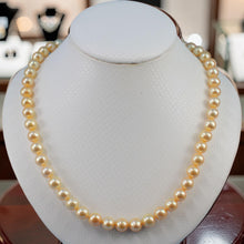 Load image into Gallery viewer, Golden Cultured Pearl Hand-Knotted Necklace with CZ Magnet Clasp