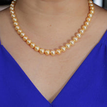 Load image into Gallery viewer, Golden Cultured Pearl Hand-Knotted Necklace with CZ Magnet Clasp