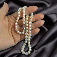 Load image into Gallery viewer, White Akoya Cultured Pearl Hand-Knotted Necklace with 925 Silver Clasp