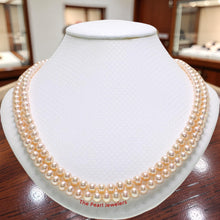 Load image into Gallery viewer, Romantic Pink Double Strand Cultured Pearl Necklace with 14K Yellow Gold Clasp