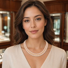 Load image into Gallery viewer, Romantic Pink Double Strand Cultured Pearl Necklace with 14K Yellow Gold Clasp